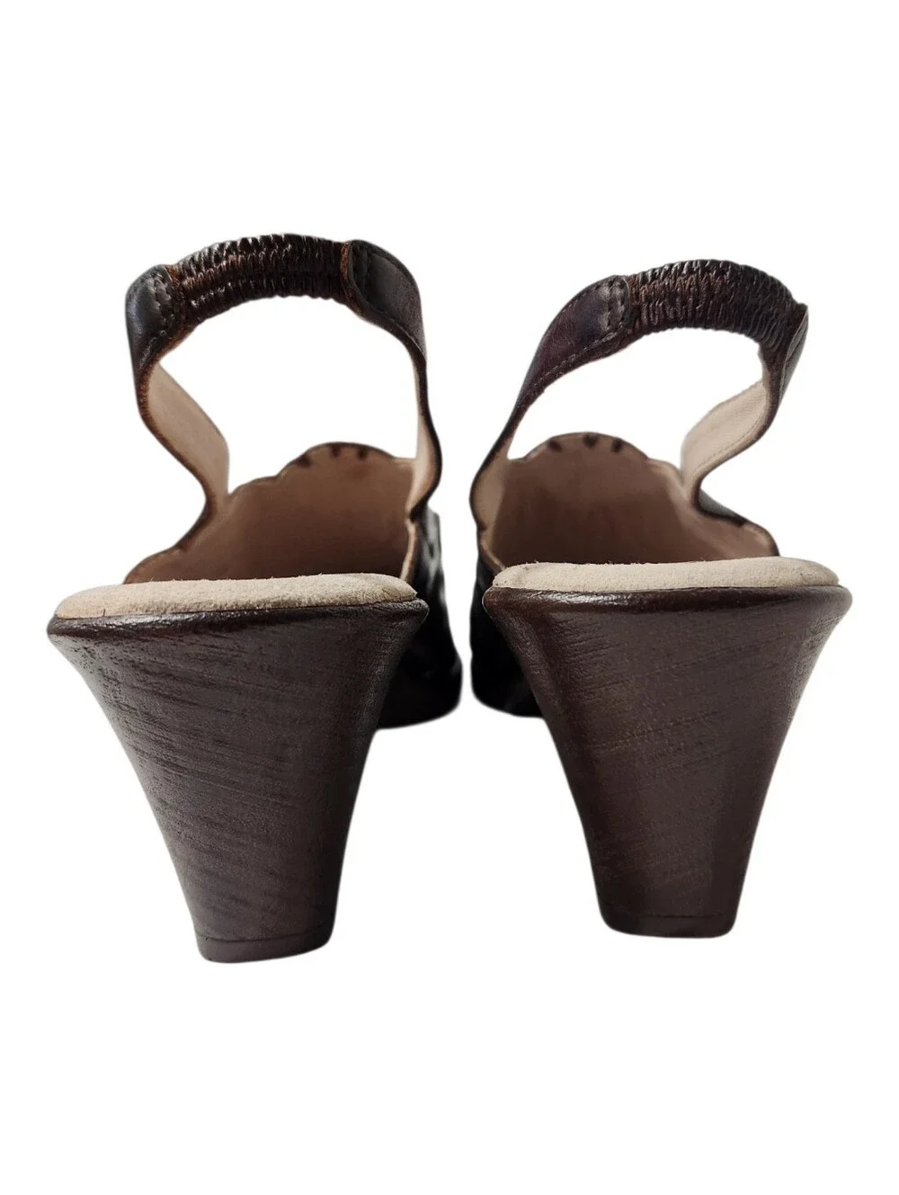 NEW Sudini Dark Brown Leather Slingback Heels with Decorative Cutouts Size 10W